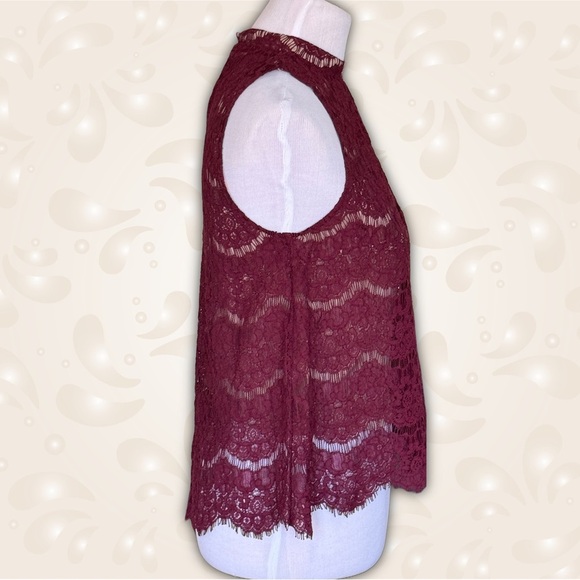 Love, Fire Elegant Lined  Lace Halter Top - Burgundy Sz S/P - Picture 2 of 5